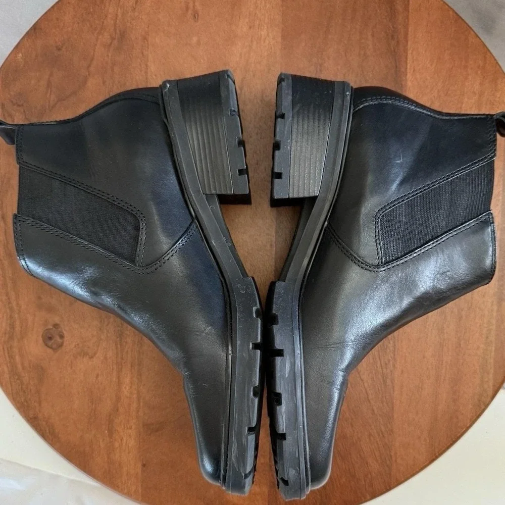 Bass Vintage Chelsea Boots Women Black Leather Lug Sole Pull On Ankle Boots 10M‎